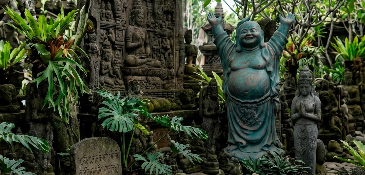 Estátua artesanal de buddha esculpida em green stone importada de Bali.
