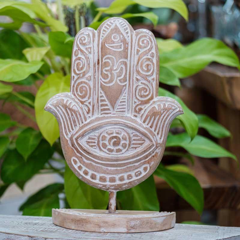 mão fátima hamsa pátina madeira branca boho zen decor decoration bali balinês indonésia madeira albezia 