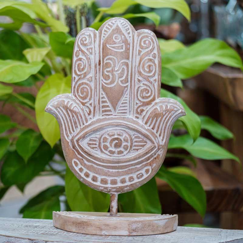 mão fátima hamsa pátina madeira branca boho zen decor decoration bali balinês indonésia madeira albezia