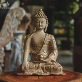 escultura buda budda buddha budismo marmorite meditando bege gold home decor decoracao zen garde lar casa arte decorativa 
