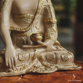 escultura buda budda buddha budismo marmorite meditando bege gold home decor decoracao zen garde lar casa arte decorativa