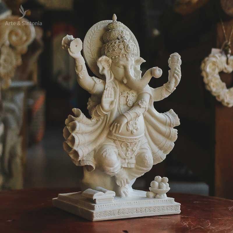 escultura hindu ganesh ganesha dividade marmorite branco elefante decor esculpido esculpida abundancia fortuna