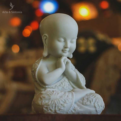 monge escultura sentado oracao decoracao decorativo zen marmorite escultura esculpida