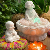 fonte fountain buddha water agua decoracao fengshui garden jardim monge budista budinha sorrindo sorridente decoracao cristais quartzo rosa artesintonia 2