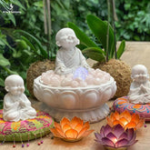 fonte fountain buddha water agua decoracao fengshui garden jardim monge budista budinha sorrindo sorridente decoracao cristais quartzo rosa artesintonia 7
