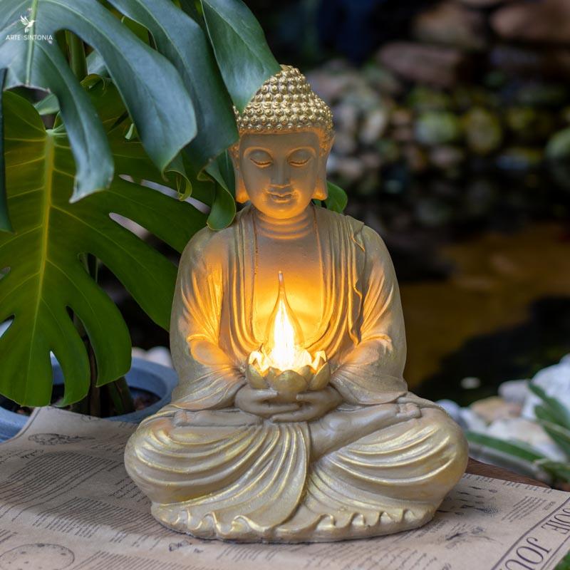 Luminária Buda com Lótus em Marmorite - Arte &amp; Sintonia Abajur, Abajures, Buda, Buda All, Luminárias, Lótus, Marmorite, Zen