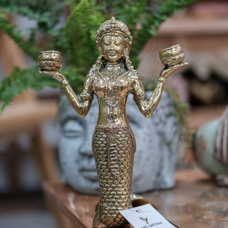 mermaid sereia hindu golden dourada bronze bali indonésia escultura arte decorativa sculpture loja artesintonia comprar