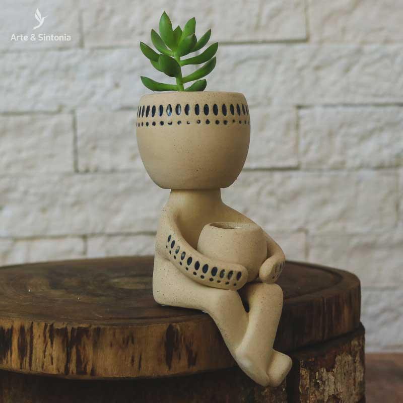 vaso de ceramica boneco funny para suculentas objetos decorativos artesintonia 3