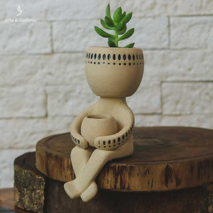 vaso de ceramica boneco funny para suculentas objetos decorativos artesintonia 2