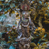 estatua decorativa kuanyin dragao esculpida resina decor zen artesintonia 1