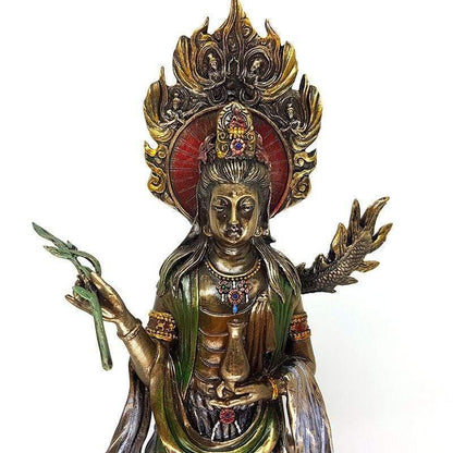 estatua decorativa kuanyin dragao esculpida resina decor zen artesintonia 4