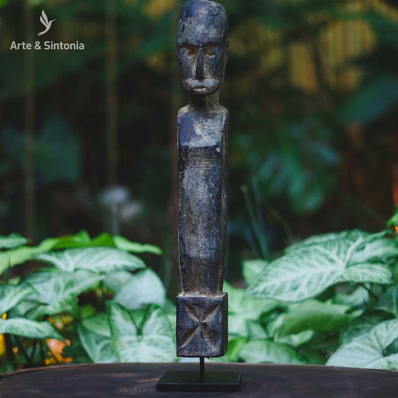 escultura antik madeira corpo primitivo na base home decor decoracao etnica artesanal artesanato artesintonia balsa indonesia