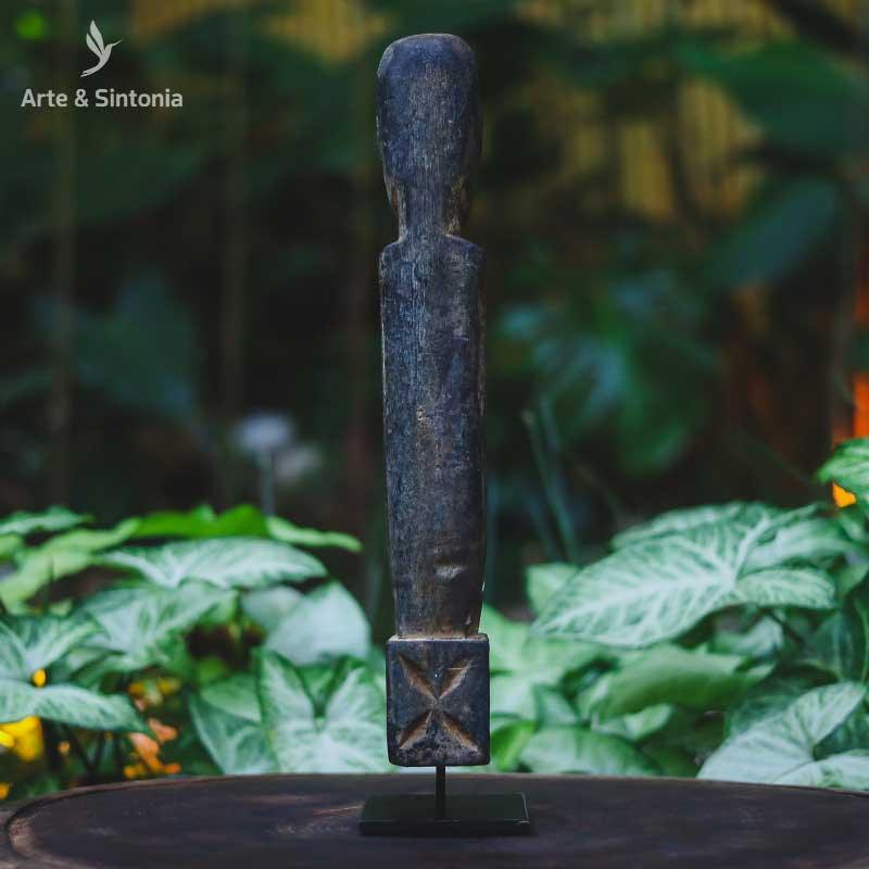 escultura antik madeira corpo primitivo na base home decor decoracao etnica artesanal artesanato artesintonia balsa indonesia artigos objetos