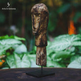 escultura antik madeira face rosto cabeca primitivo na base home decor decoracao etnica artesanal artesanato artesintonia 4
