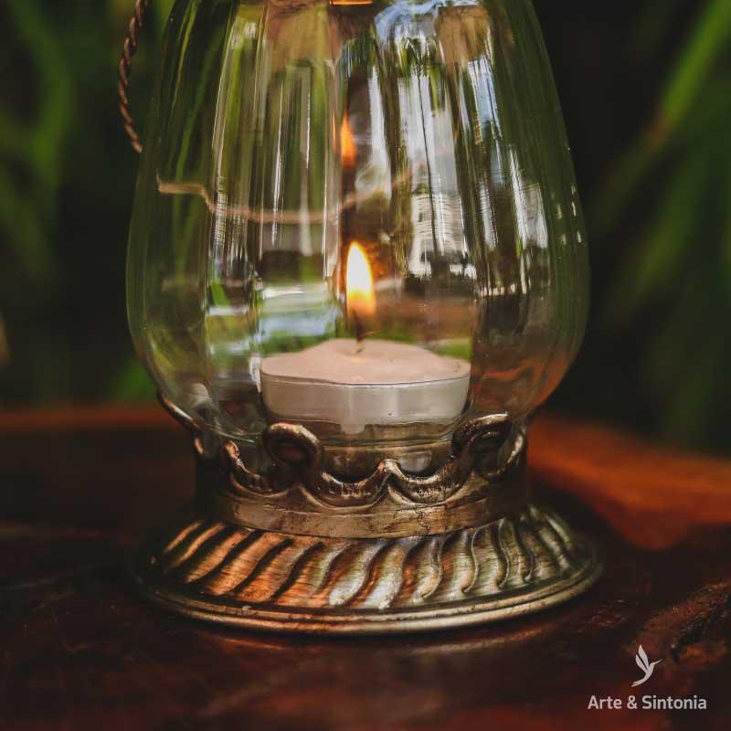 lanterna lampiao luminaria decorativa vidro transparente metal prateado decoracao luz de velas artesintonia rustica boho 4
