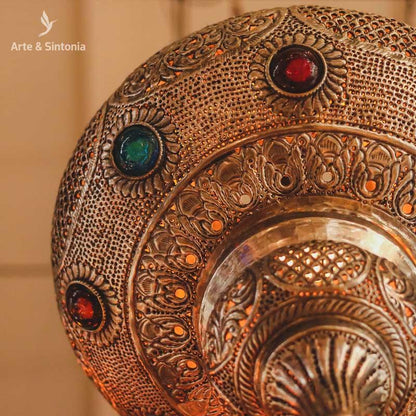 luminaria de teto lustre pendente indiano objeto decorativo artesanatos indianos metal rendado pedrarias 6