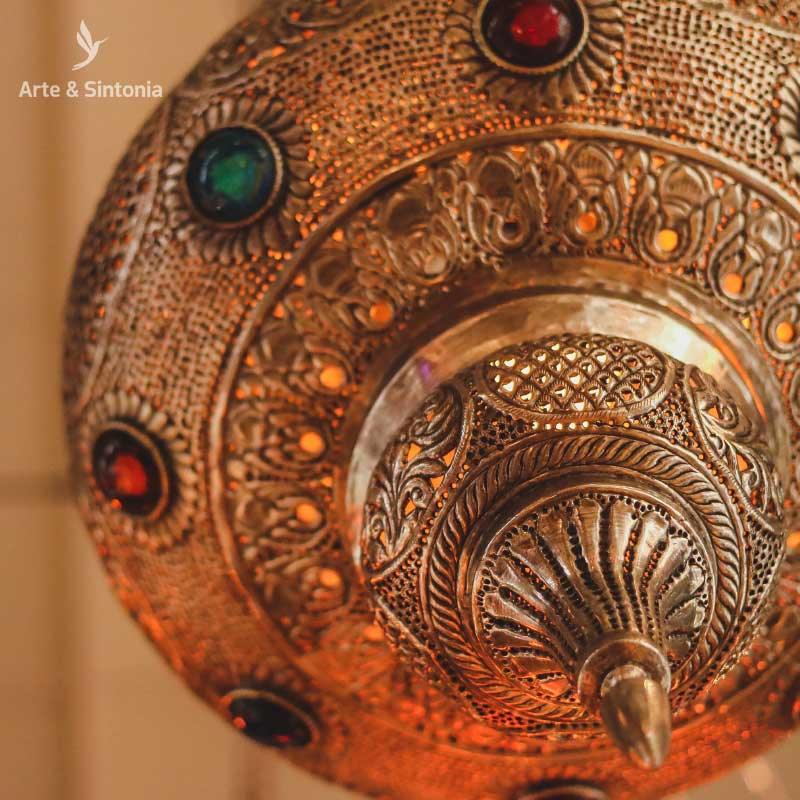 luminaria de teto lustre pendente indiano objeto decorativo artesanatos indianos metal rendado pedrarias 2
