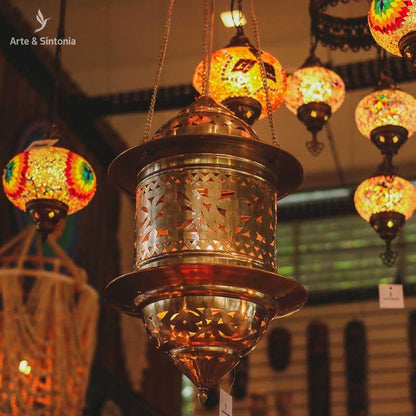 lustre indiano metal pendente luminaria de teto rendada artesanato oriental objetos decorativos artesintonia iluminacao acolhedora 1