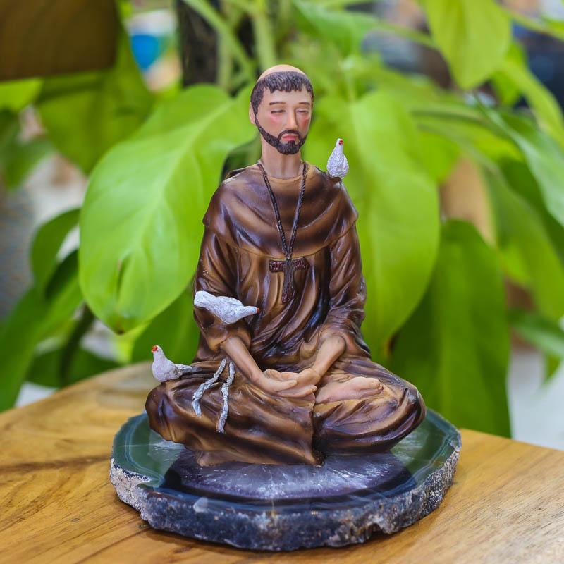 são francisco assis meditando meditação serenidade ecologia paz tranquilidade escultura resina decor decoration zen 