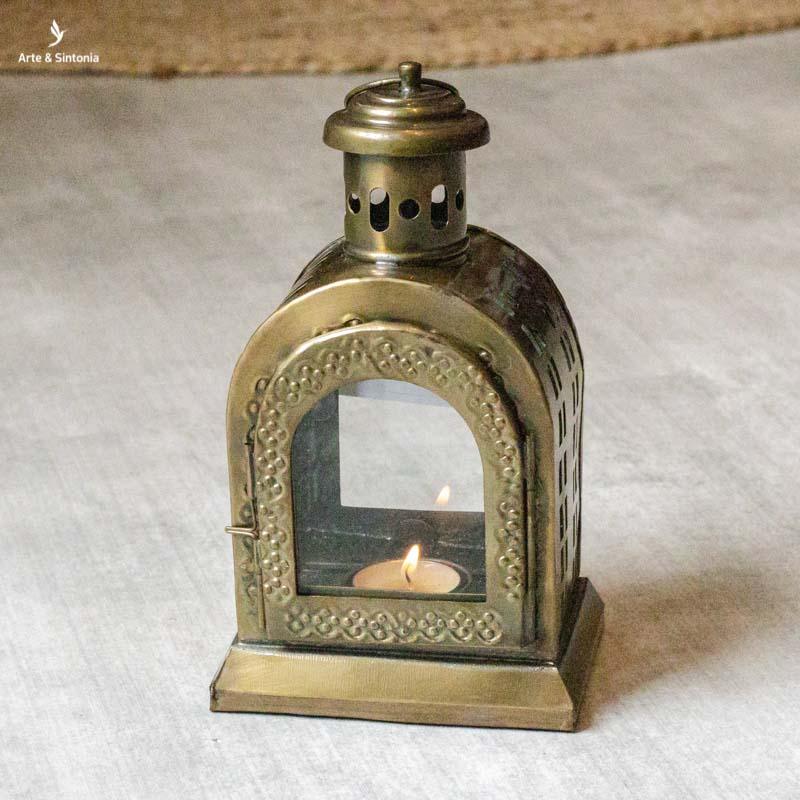 luminaria lanterna porta velas lighting iluminação indiana india decoracao casa home decor ambientes vidro glass metal brown marrom objetos decorativos artesintonia 3