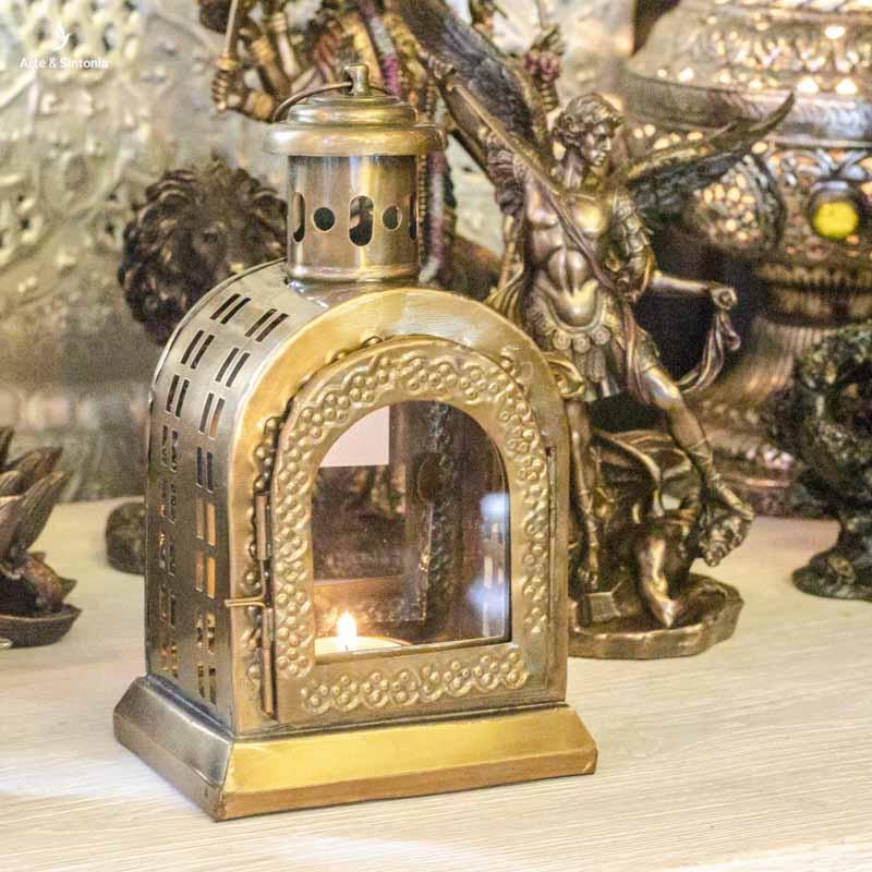 luminaria lanterna porta velas lighting iluminação indiana india decoracao casa home decor ambientes vidro glass metal brown marrom objetos decorativos artesintonia 2