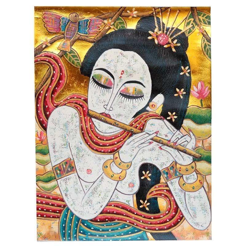 tela quadro pintura mulher flautista flauta colorido arte decor zen bali indonesia artesintonia 1