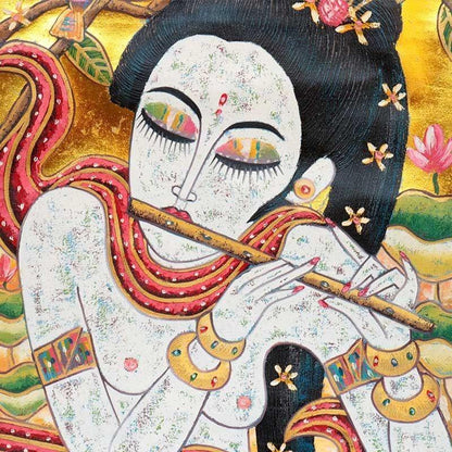 tela quadro pintura mulher flautista flauta colorido arte decor zen bali indonesia artesintonia 2