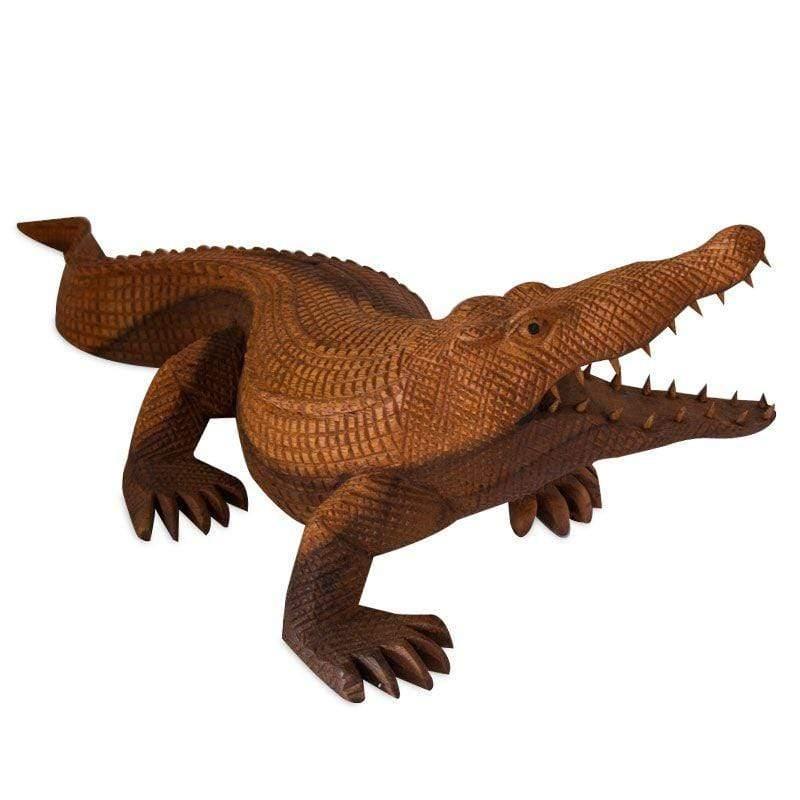 escultura decorativa entalhado madeira suar crocodilo jacare bali indonesia artesintonia 1