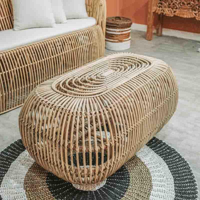 mesa centro oval fibra natural rattan boho rustic rústico rústica bali balinês indonésia arte art artesanato artesão artesãos decor decoration decorativo decorativa decoração móvel móveis mobile