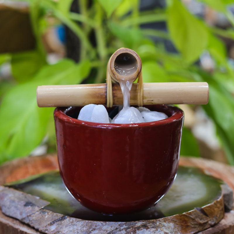 fonte agua corrente vaso ceramica esmaltada vermelho red bambu