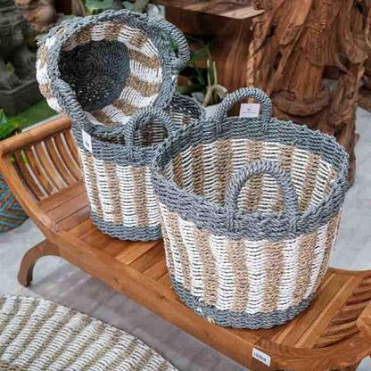 cesto erva marinha boho decorativo arte balinês indonésia trançado colorido basket home decoration loja online artesintonia