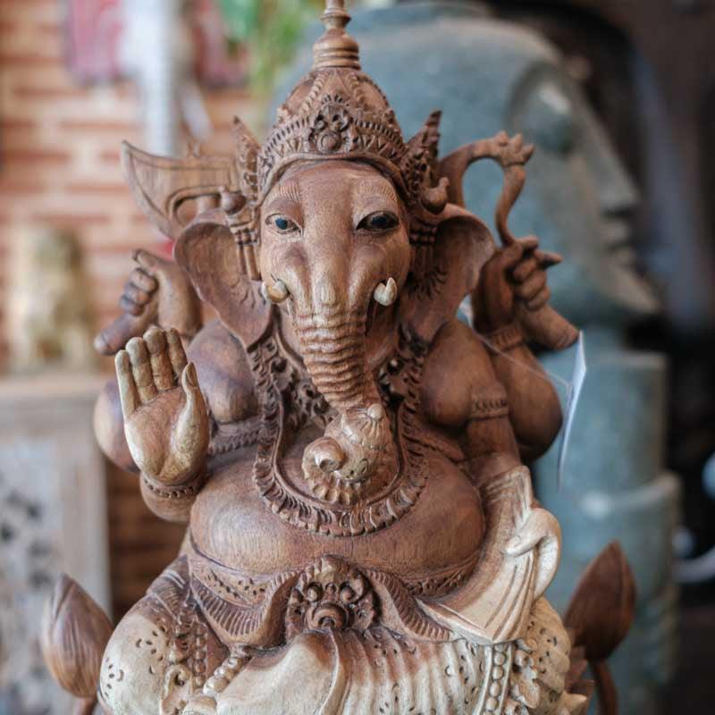 escultura estatua divindade deus hinduismo madeira suar indonesia esculpida ganesha wood carving asian artesintonia loja oriental 02