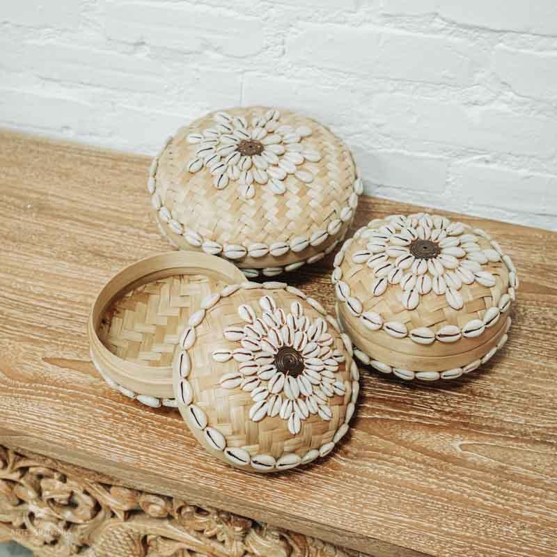 pote caixa bambu fibra natural concha búzios bali balines artesanato arte utilitária art decor bali indonesia