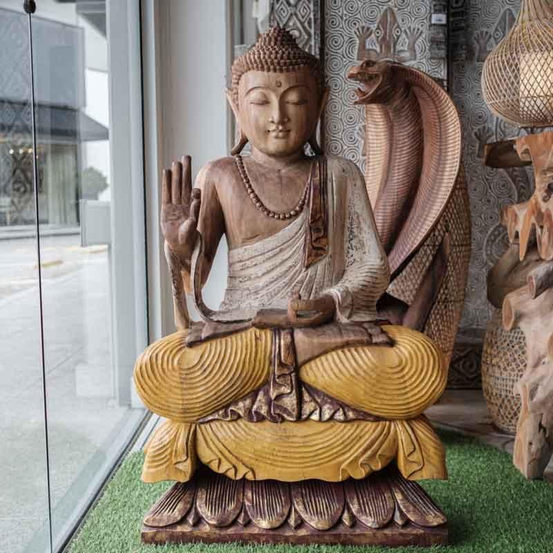 escultura buda esculpido tailandês amarelo bali indonésia madeira wood decor home loja online artesintonia