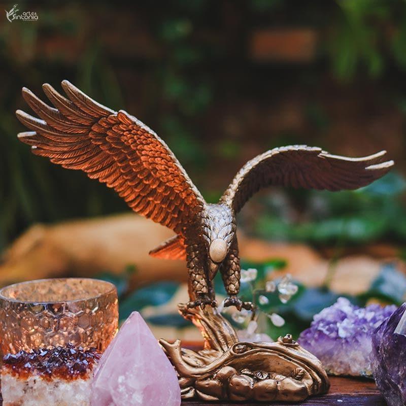A00402 aguia gold voando escultura animais decorativos home decor artesintonia 5