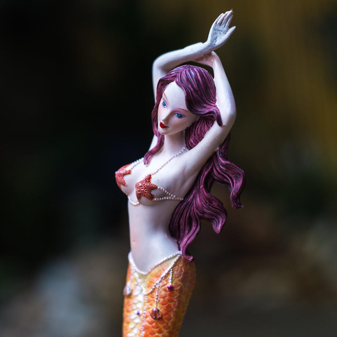 estatueta sereia resina veronese style resin art mermaid laranja