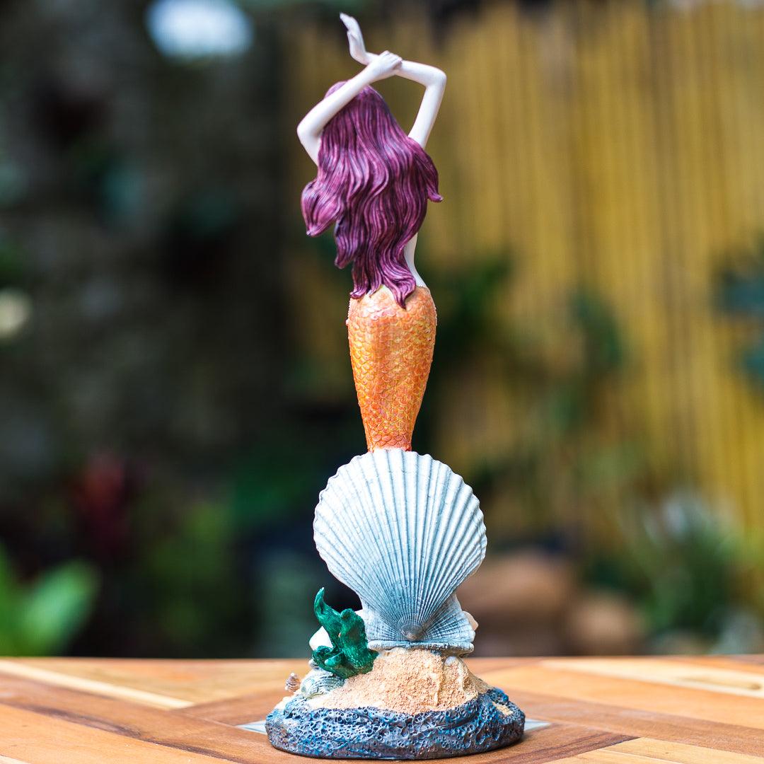 escultura resina sereia bali veronese design resin mermaid concha laranja
