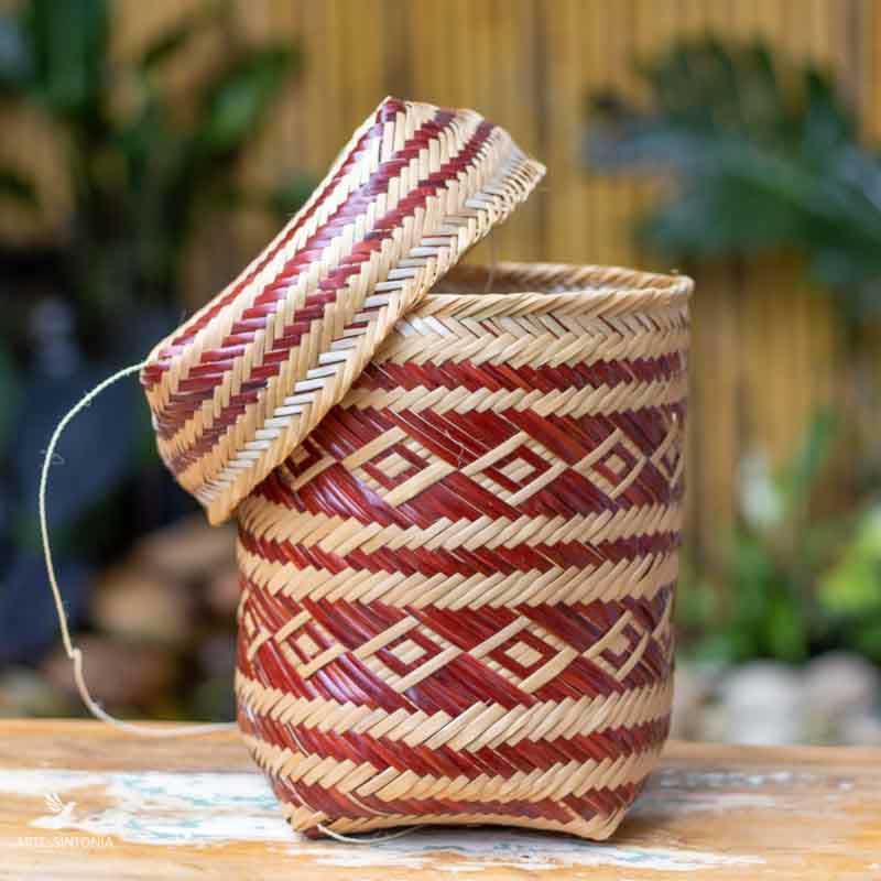 basketry cesta tampa urutu fibra natural aruma arte baniwa cestaria indigena vermelho pequeno