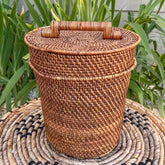 storage organization handmade round natural fiber wicker laundry basket cesta rattan bali artesanal