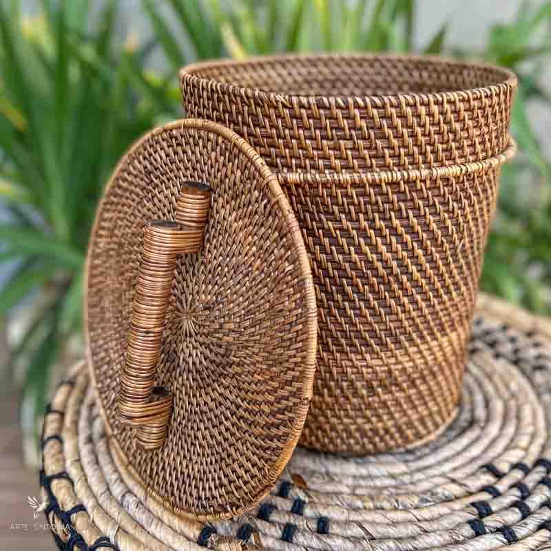 storage organization handmade round natural fiber wicker laundry basket cesta organizadora tampa rattan