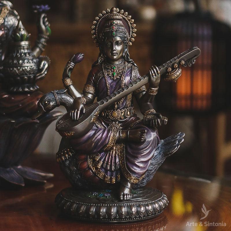 Escultura Deusa Hindu Saraswati - Arte &amp; Sintonia Deuses Hindus, divindades, divindades all, escultura, esculturas, hindu, Hindus, hindus all, Resina, saraswati, veronese