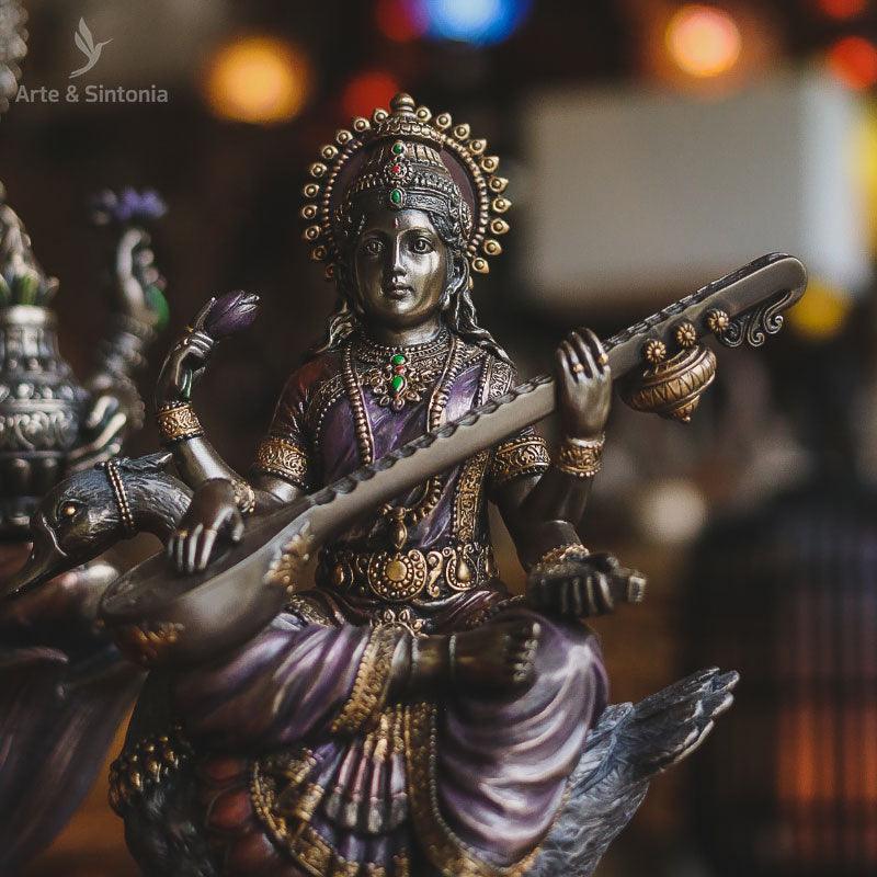 Escultura Deusa Hindu Saraswati - Arte &amp; Sintonia Deuses Hindus, divindades, divindades all, escultura, esculturas, hindu, Hindus, hindus all, Resina, saraswati, veronese
