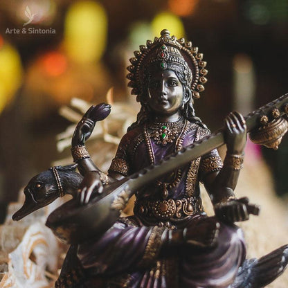 Escultura Deusa Hindu Saraswati - Arte &amp; Sintonia Deuses Hindus, divindades, divindades all, escultura, esculturas, hindu, Hindus, hindus all, Resina, saraswati, veronese