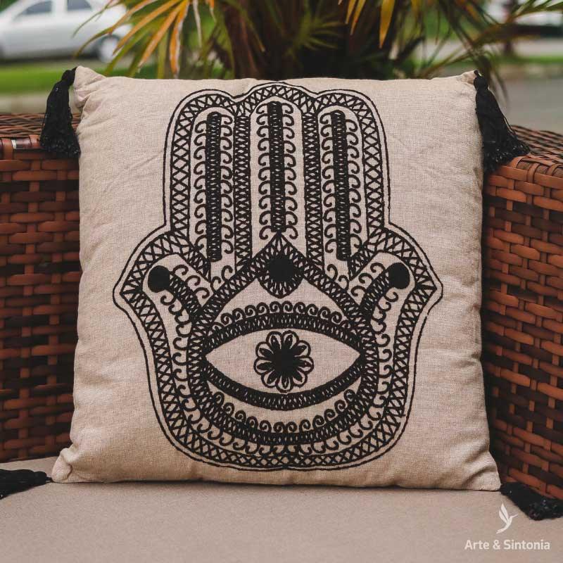 almofada quadrada preta mao fatima colorida home decor decoracao decorativa artesintonia hamsa