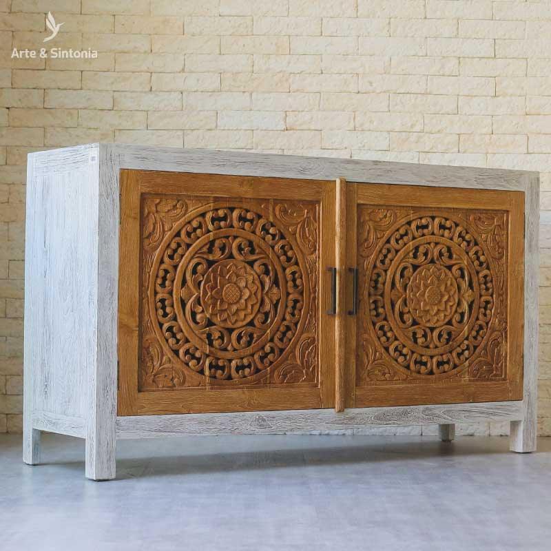 movel mobilia gabinete aparador decoracao balinesa bali objetos decorativos artesintonia madeira entalhada mandala patina boho rustico oriental artesintonia balinese wood carved carving entalhado 1