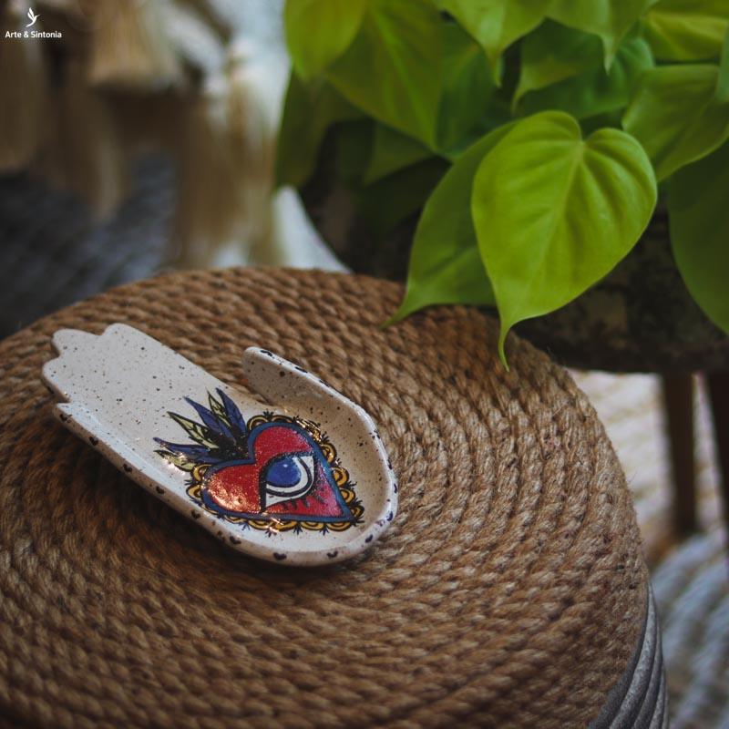 incensario artesanal atelie da vila  ceramica mao hamsa coracao heart colors aromaterapia artesanatos artesintonia  2