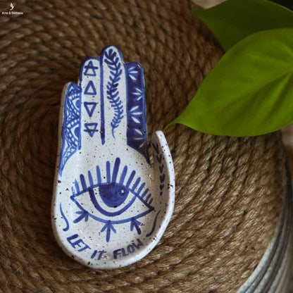 incensario artesanal atelie da vila ceramica pecas artesanais mao de hamsa azul let it flow deixe fluir aromaterapia artesintonia 3