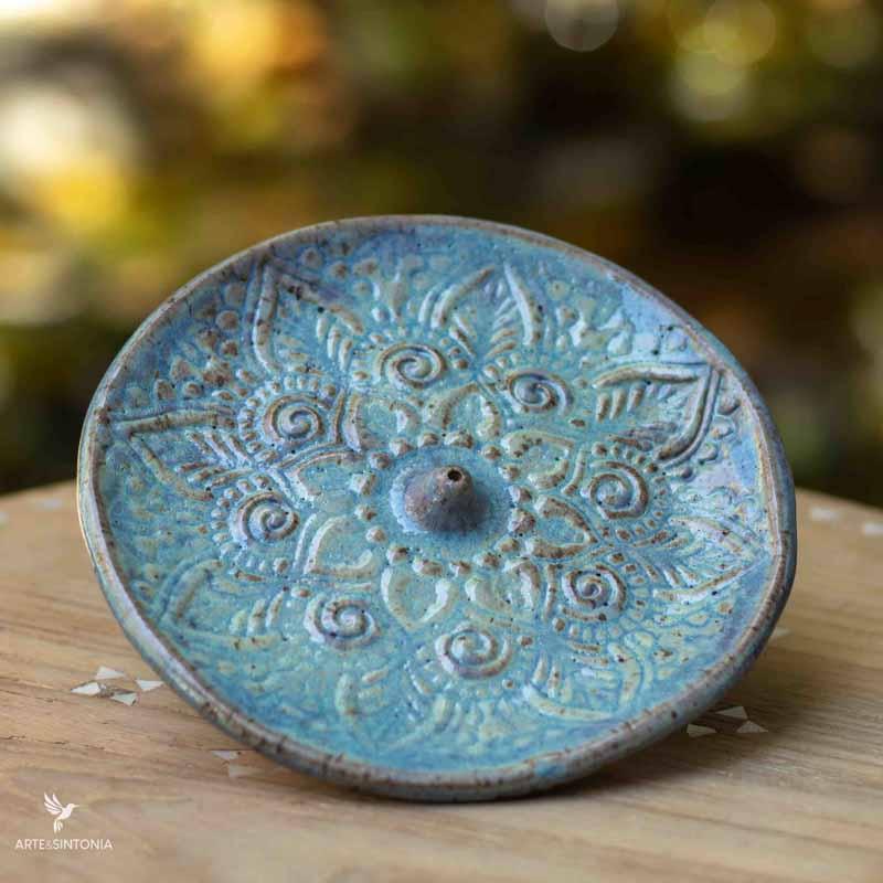 incensario artesanal atelie da vila ceramica azul escuro mandala flor artesanatos aromaterapia artesintonia 7