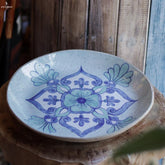 prato artesanal ceramica flor azul ornamental home decor artesanatos atelie da vila artesintonia 1
