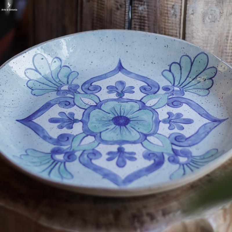 prato artesanal ceramica flor azul ornamental home decor artesanatos atelie da vila artesintonia 2